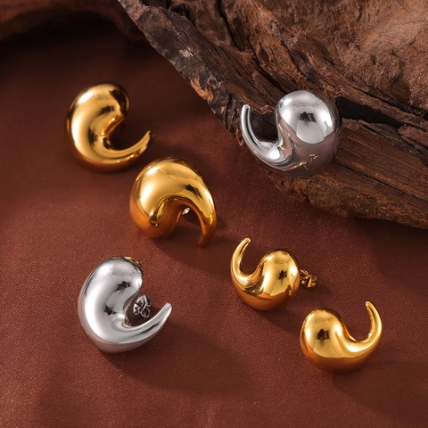 Minimalist Titanium Steel Gold Plated Drop Earrings For Women Comma Shape Geometric Stud Earrings Chic Mirror Polished Jewelry