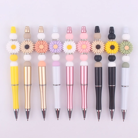 Creative DIY Beaded Ballpoint Pen With Flower Daisy Sunflower Silicone Topper Colorful Plastic Metal Twist Writing Stationery