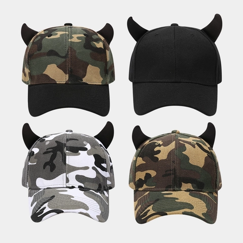 Berretto Da Baseball Con Corna Da Diavolo In Acrilico Mimetico Regolabile Cappello Da Sole All'aperto Accessorio Moda Uomo Donna