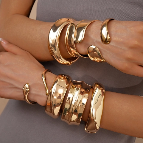 Irregulärer Geometrischer Offener Armreif Goldfarben Polierte Legierung Metall Klobiges Armband Für Damen Modeschmuck
