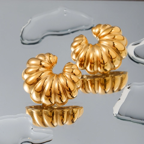 Französischer Vintage Edelstahl 18K Vergoldet Croissant Creolen Für Damen Retro Gedreht Spirale Geometrisch Schmuck Geschenk