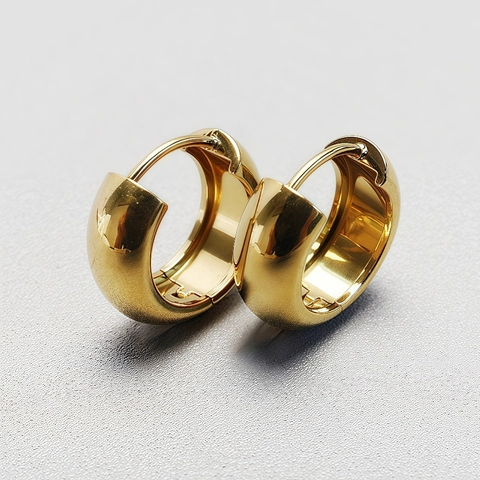 Chunky Hoop Ohrringe 316L Edelstahl 14K Vergoldet Poliert Rund Huggie Ohrbuckle Vintage Stil Für Damen Herren