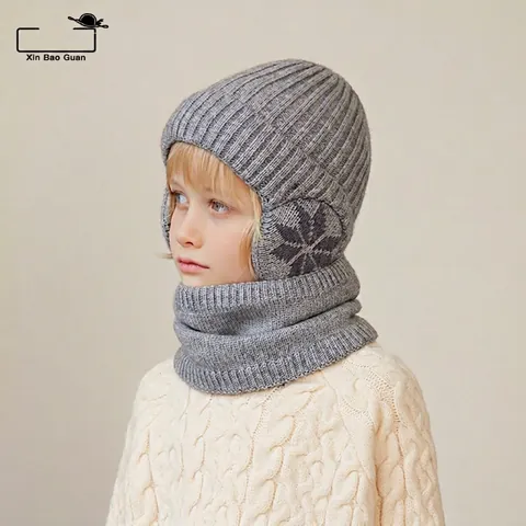 Bonnet Tricoté Pour Enfants Tour De Cou Écharpe Gants Tactiles Hiver Chaud Doublé Polaire Protection Oreilles Motif Flocon Enfants