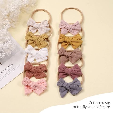Soft Nylon Baby Headbands Cotton Embroidered Bowknot Elastic Hair Bands For Infant Toddler Girls Princess Floral Accessories