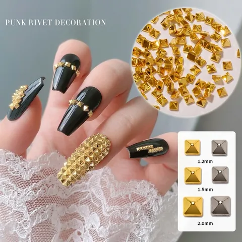 Metall Nagelkunst Nieten Punk Pyramide Quadrat Flachrücken Maniküre Dekoration Gold Silber Stecker