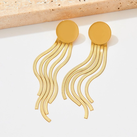 Edelstahl Quasten Ohrringe Lange Schlangenkette Drop Runde Stecker Mode Schmuck Damen