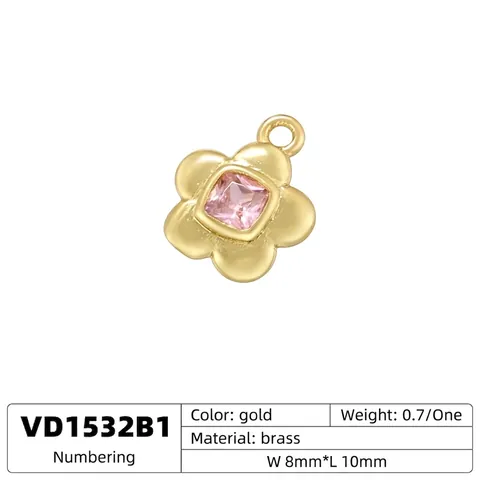 Flower Pendant Charm Brass Colorful Zircon Inlaid Delicate Jewelry Accessories Sweet Style Women