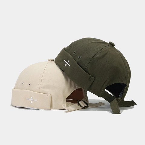 Retro Cotton Canvas Miki Hat Docker Cap Brimless Skullcap With Embroidered Division Symbol Adjustable For Men Women