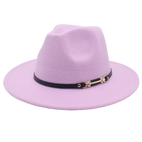 Fedora Hat Wool Felt Jazz British Style Wide Brim Decorative Leather Band Metal Buckle Elegant Unisex
