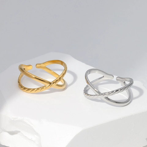 Anello A Forma Di X Incrociata Acciaio Inossidabile Acciaio Al Titanio Fascia Aperta Regolabile Intrecciato Lucido Gioielli Minimalisti Donna