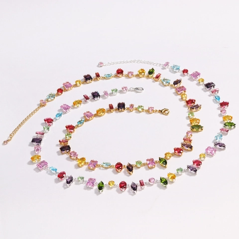 Fashion Colorful Zirconia Bracelet And Necklace Jewelry For Women Alloy Multi Shape Crystal Ins Style Trendy