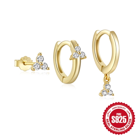 Collezione Orecchini a Bottone e Cerchi Geometrici in Argento Sterling 925 Gioielli Minimalisti Placcati Oro Argento Zirconia Donna