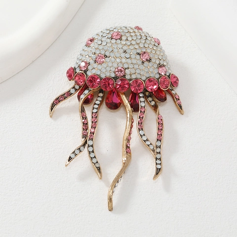 Quallen Brosche Zinklegierung Strass Glas Kristall Quaste Vintage Ozean Thema Mode Schmuck Für Damen