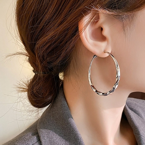 Twisted Spiral Hoop Earrings Large Metal Copper Minimalist Fashion Statement For Women Elegant High End