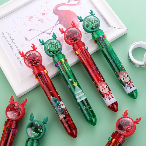 Christmas Multi Color Ballpoint Pen Retractable Plastic Glitter Sequin Reindeer Antler Cute Festive Stationery Gift