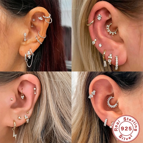 925 Sterling Silver Huggie Hoop Earrings Gold Plated Cubic Zirconia Small Cartilage Piercing Jewelry For Women Minimalist