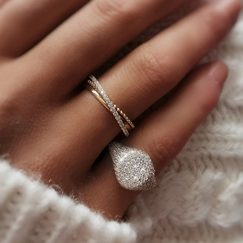 Anello Sigillo Argento Sterling 925 Placcato Oro 18K Micro Pavé Zirconia Dichiarazione Gioielli Di Lusso Per Donne Moda