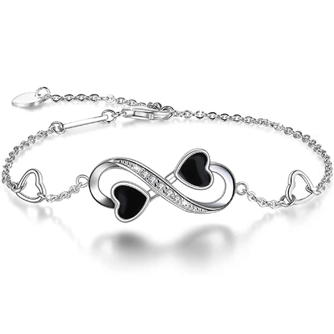 925 Sterlingsilber Unendlichkeit Herz Armband Für Damen Schwarz Tropfemaille Strass Verstellbares Gliederkette Schmuck Geschenk