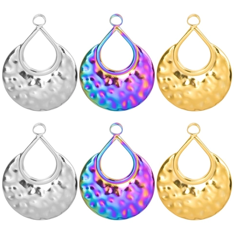 Collana con Ciondolo a Goccia Martellato in Acciaio Inossidabile Vintage da Donna Placcato Oro Argento Sottovuoto Gioielli Catena
