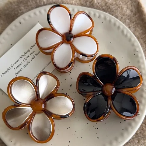 Flower Hair Claw Clip Acrylic Tortoiseshell Floral Shark Clip Vintage Retro French Style Elegant Hair Accessory For Women