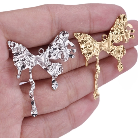 Butterfly Pendant Charm 304 Stainless Steel Liquid Metal Melted Design Irregular Hammered Texture High End Style