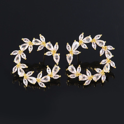 Luxury Copper C-Shaped Hoop Earrings For Women Teardrop Zirconia Inlaid Gold Plated Elegant Fashion Jewelry Wedding Gift