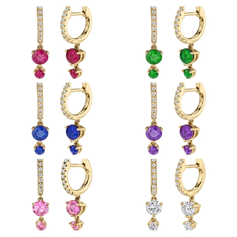 Colorful Zircon Hoop Dangle Earrings With 925 Sterling Silver Earring Post Copper Round Geometric Jewelry For Women