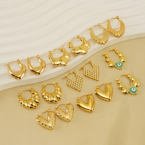 Orecchini A Cuore Occhio In Acciaio Inossidabile Placcato Oro 18K Vintage Cerchi Chunky Gioielli Geometrici Donna