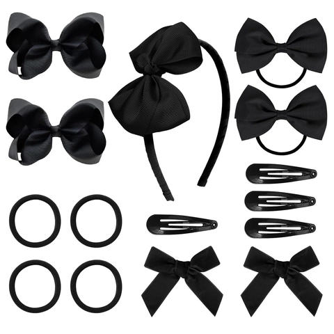 Kids Grosgrain Ribbon Bowknot Hair Accessories Including Headband Hair Clips And Ties For Girls Cute Solid Color Design