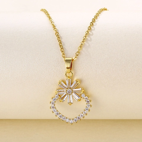 Collar Con Colgante De Flor Acero Inoxidable Chapado En Oro De 18K Circón Elegante Joyería Geométrica Para Mujeres