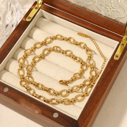 Classic Gold Plated Stainless Steel Oval Link Chain Necklace For Women Minimalist Geometric Collar Choker Jewelry Gift