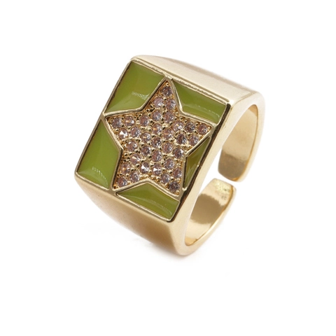 Anillo Abierto Cuadrado Patrón Estrella Cobre Micro Incrustaciones Circón Esmalte Color Joyería De Moda Ajustable Mujer