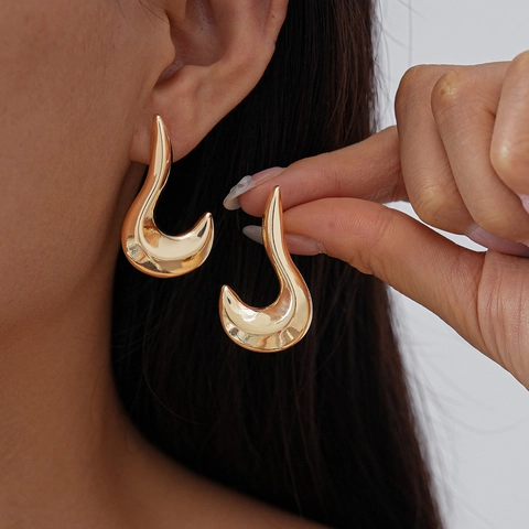 Irregular Geometric Stud Earrings Glossy Curve Wave Metal Jewelry For Women With Stainless Steel Earring Post