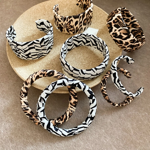 Bangle Cuff Bracelet Leopard Zebra Checkerboard Print Artificial Leather Retro Fashion Women Accessories