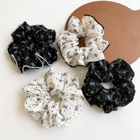 Elastici Per Capelli In Chiffon Con Fiocco A Pois Scrunchies In Tessuto Elastico Porta Coda Di Cavallo Stile Coreano Dolce Per Donne