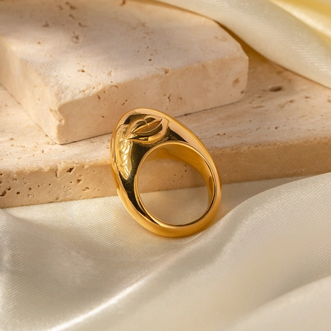 Anello Bifacciale in Acciaio Inossidabile Placcato Oro 18K Malocchio e Labbra per Donna Gioielli Vintage Geometrici
