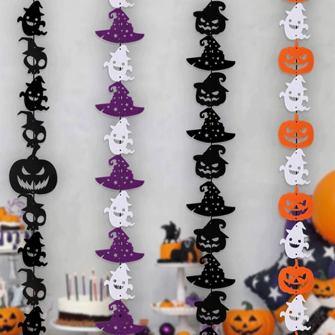 Guirnalda Colgante De Halloween Banner De Fieltro Calabaza Fantasma Esqueleto Sombrero De Bruja Decoración De Fiesta Casa Bar