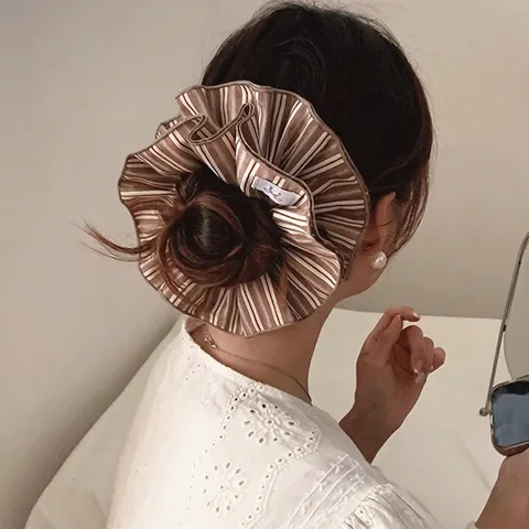 Gestreifte Oversized Haargummis Stoff Hohe Elastizität Pferdeschwanz Halter Mode Kopfschmuck Für Damen Mädchen