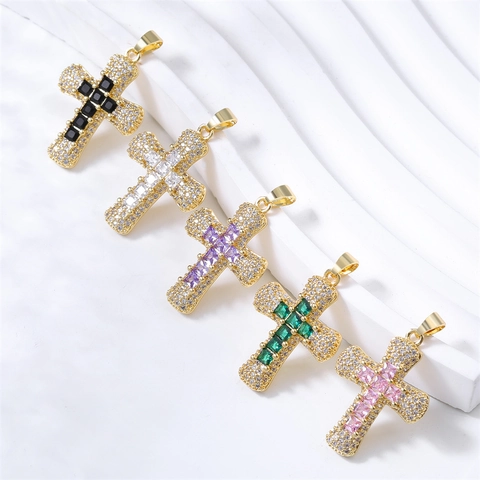 Ciondoli Croce Crocifisso Charms Rame Zirconia Conchiglia Abalone Inlay DIY Creazione Gioielli Accessorio Religioso Hip Hop