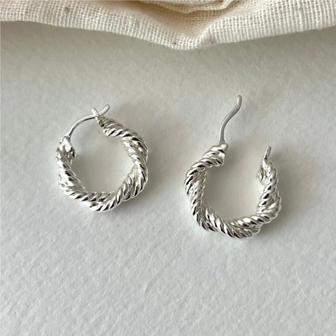 Twisted Rope Hoop Earrings 925 Sterling Silver For Women Minimalist Korean Style Geometric Fashion Jewelry Accessory
