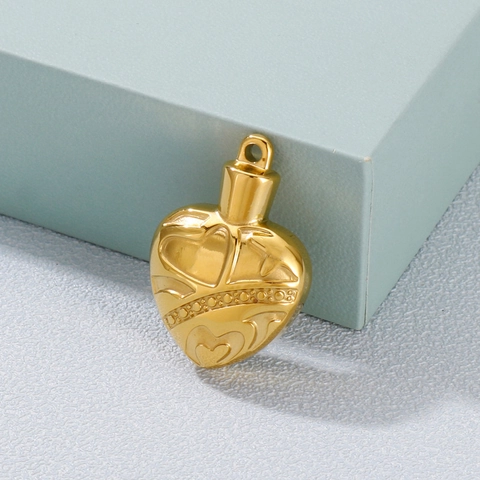 Heart Locket Pendant Stainless Steel Engraved Memorial Cremation Urn Souvenir DIY Jewelry Finding Charm