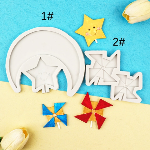 Silicone Mold Star Moon Windmill Shapes For Fondant Cake Decoration Chocolate Candy DIY Handmade Craft Baking Tools