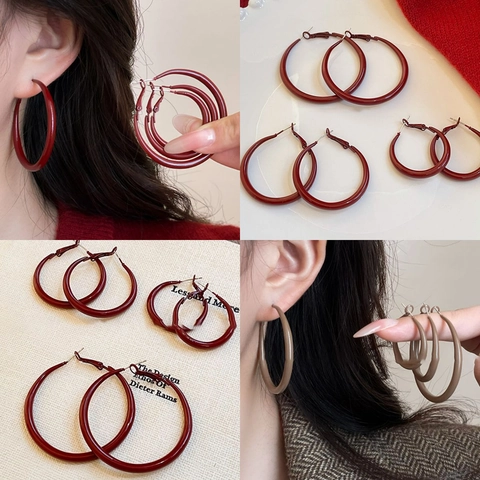Retro Ronde Oorringen Voor Dames Met Zilveren Steker Kleurrijk Emaille Glanzende Geometrische Sieraden