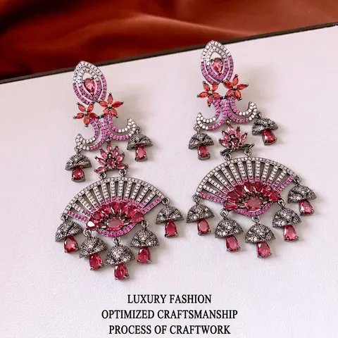 Orecchini Pendenti Forma Ventaglio Bohemien Rame Zircone Etnico Floreale Con Perno In Argento Per Donna Lusso Moda