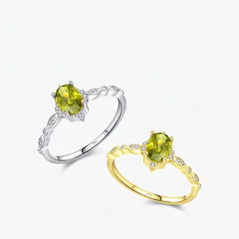 Anello Da Donna In Argento Sterling 925 Vintage Zircone Verde Rosso Taglio Ovale Stile Palazzo Retrò