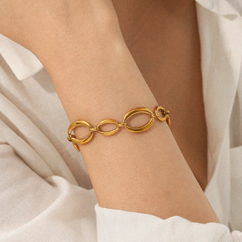 Bracciale In Acciaio Inossidabile Placcato Oro 18K A Maglie Ovali Stile Ins Retrò Gioielli Eleganti Da Donna