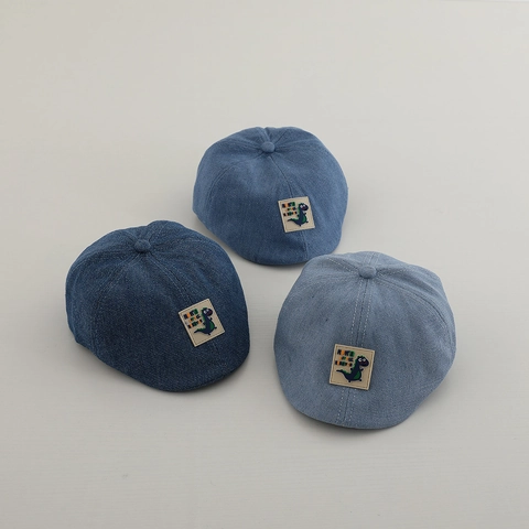 Boina De Mezclilla Para Niños Parche De Dinosaurio Animado Ajustable Gorra Plana De Algodón Protección Solar