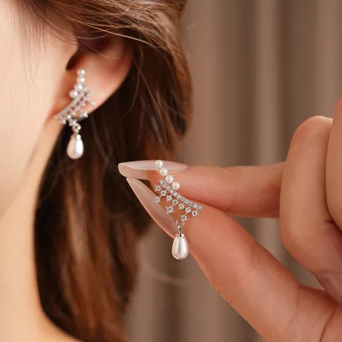 Orecchini A Goccia Di Künstliche Perle Con Perno In Argento Sterling 925 Zircone Rame Stile Vintage Francese Gioielli Per Donna