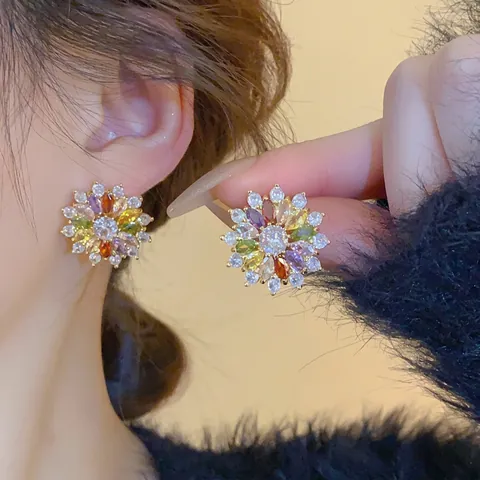 Bunte Zirkon Blumen Ohrstecker Vergoldet Mit 925 Sterling Silber Ohrstecker Süß Elegant Floral Damen