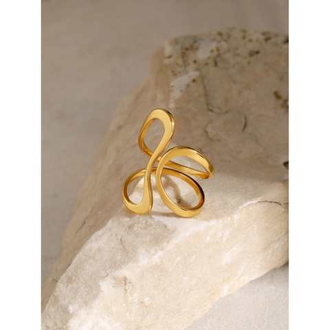Irregular Line Open Ring 18K Gold Plated Stainless Steel Minimalist Abstract Geometric Unique Design For Women Men